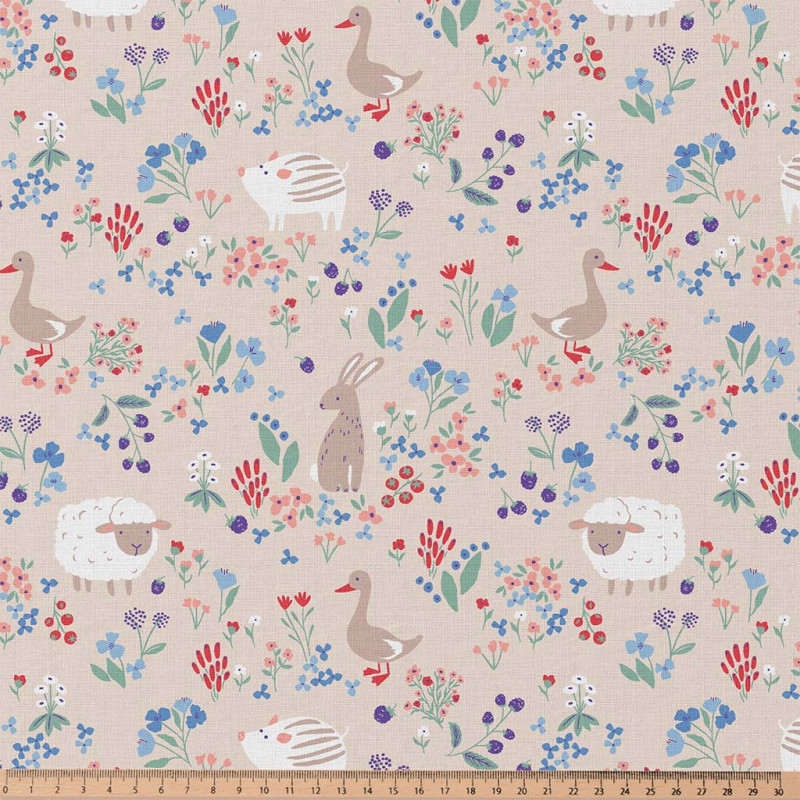 Printed Cotton BERRIES Gray / Red